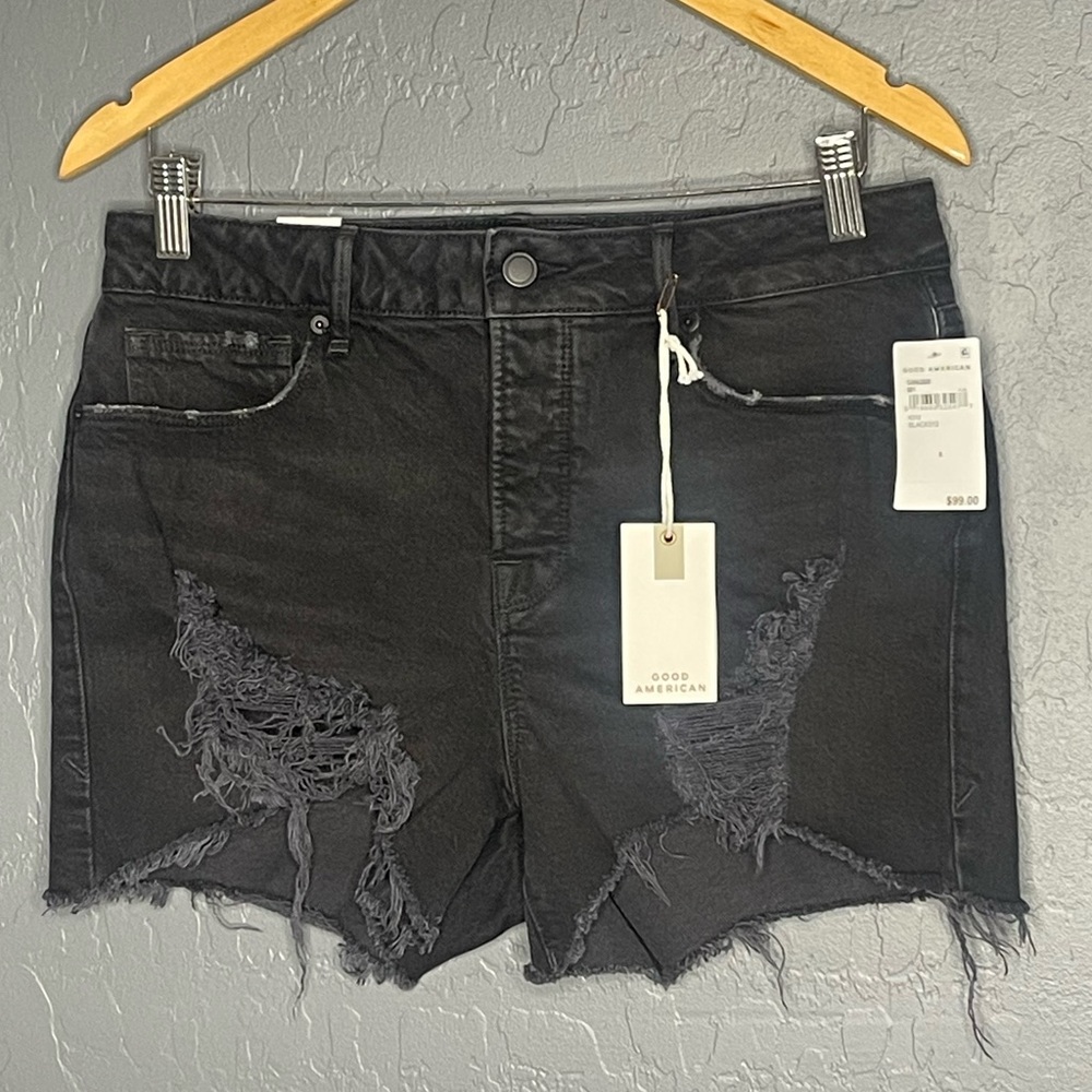 Good American Black Bombshell Denim Shorts